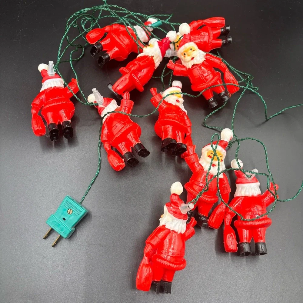 Vintage Lights‎ Santa Claus Blow Mold String Christmas Holiday Red White Set 10